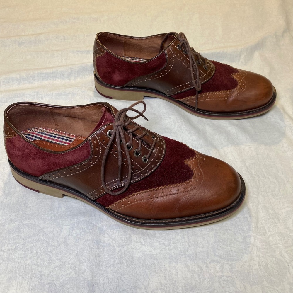 Johnston & Murphy Mens 8.5M Wingtip Oxford Shoes Brown Burgundy‎ Sheepskin - Picture 2 of 9